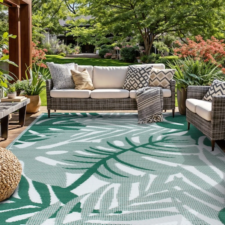World Rug Gallery Tropical Leaf Reversible Recycled Plastic 7'10'' X 10' Green Outdoor Rug 6066GREEN8X10